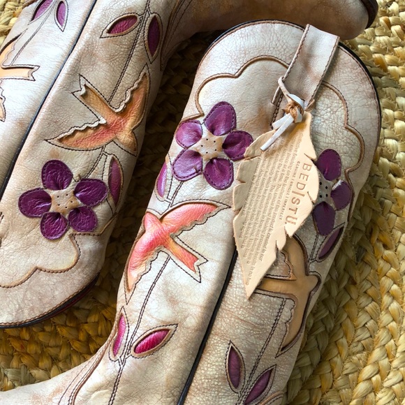 Bed Stu Cobbler Series Valencia II Western Cowboy Boots Floral Birds NEW! - Picture 3 of 11